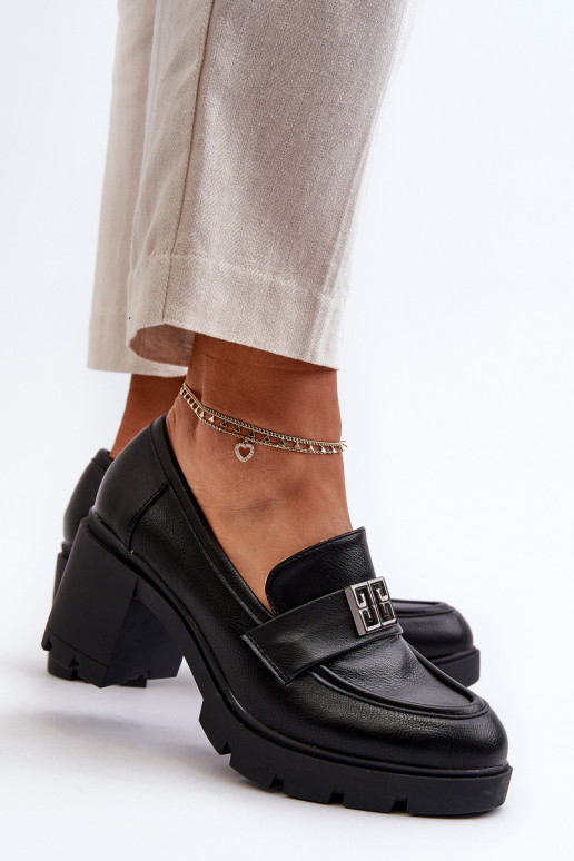 Women's shoes on chunky heel with ornament Black Ranunca Women's shoes on chunky heel with ornament Black Ranunca