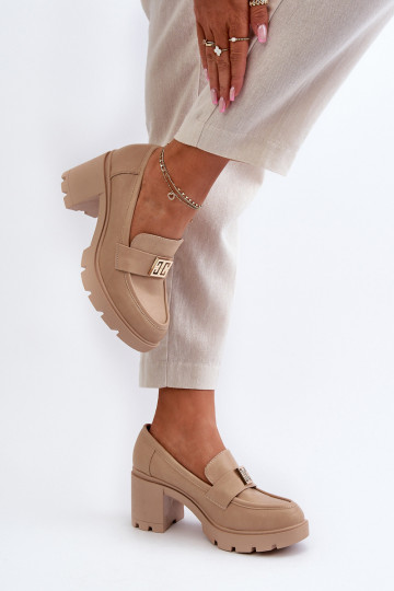 Women's Shoes on Chunky Heel with Decoration Beige Ranunca 2