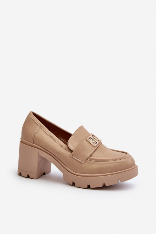 Women's Shoes on Chunky Heel with Decoration Beige Ranunca Women's Shoes on Chunky Heel with Decoration Beige Ranunca