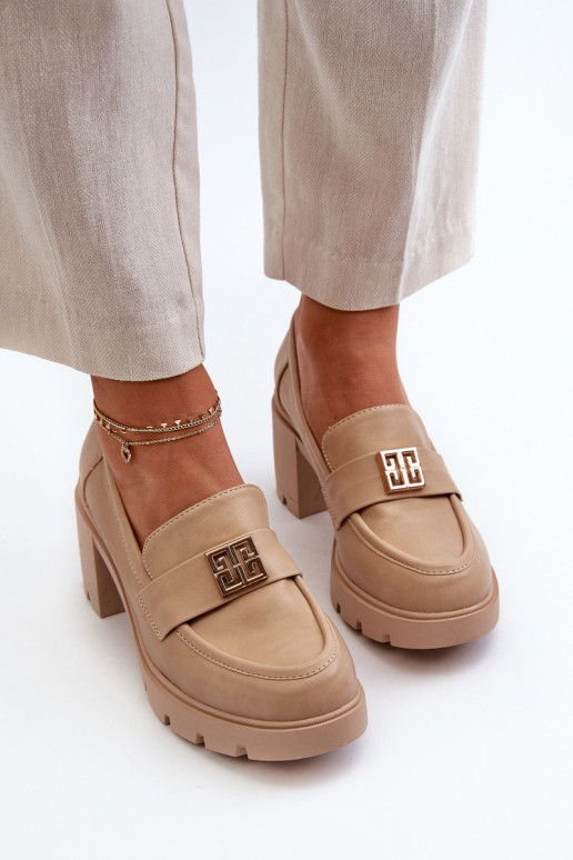 Women's Shoes on Chunky Heel with Decoration Beige Ranunca Women's Shoes on Chunky Heel with Decoration Beige Ranunca