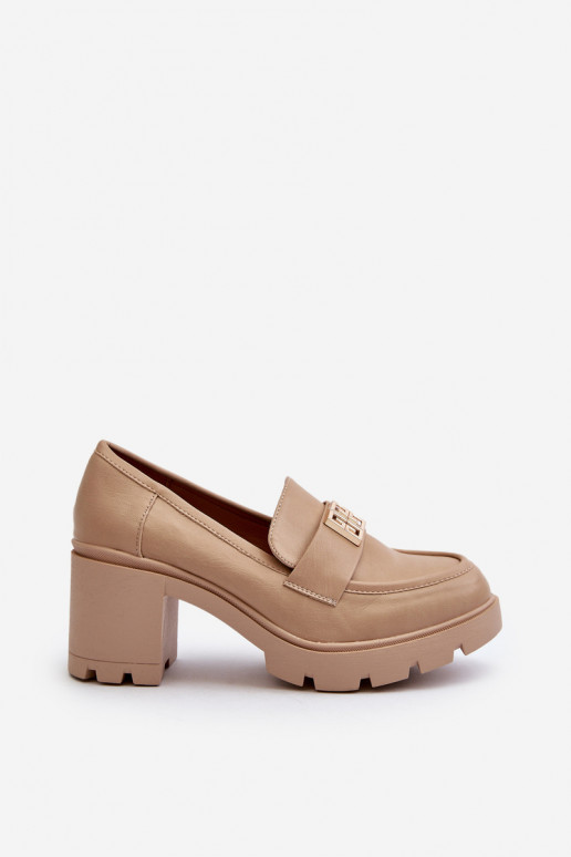 Women's Shoes on Chunky Heel with Decoration Beige Ranunca Women's Shoes on Chunky Heel with Decoration Beige Ranunca