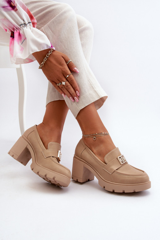 Women's Shoes on Chunky Heel with Decoration Beige Ranunca Women's Shoes on Chunky Heel with Decoration Beige Ranunca
