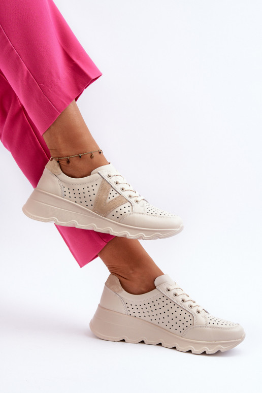 Women's Leather Lightweight Sports Shoes Beige Eleonori