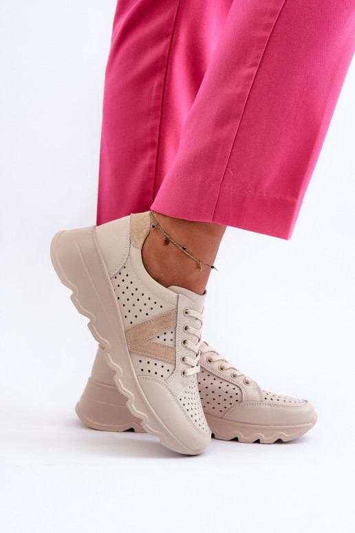 Women's Leather Lightweight Sports Shoes Beige Eleonori