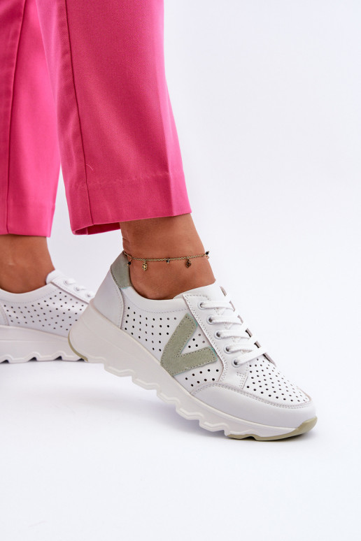 Damskie Skórzane Lekkie Buty Sportowe Białe Eleonori
