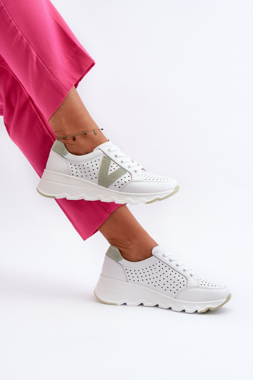 Damskie Skórzane Lekkie Buty Sportowe Białe Eleonori
