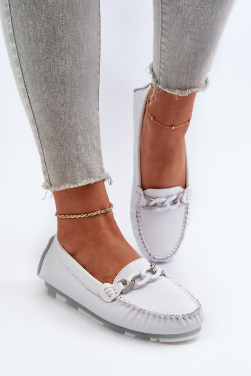 White Women's Leather Moccasins With Decoration S.Barski LR339 White Women's Leather Moccasins With Decoration S.Barski LR339