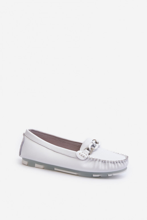 White Women's Leather Moccasins With Decoration S.Barski LR339 White Women's Leather Moccasins With Decoration S.Barski LR339