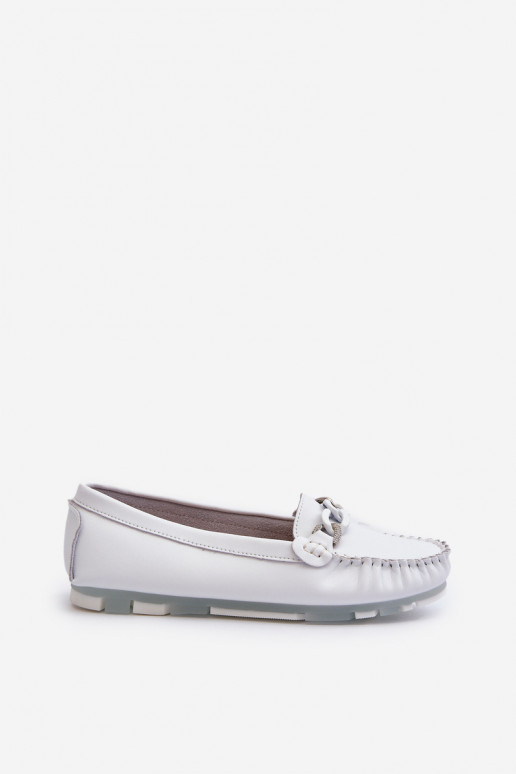 White Women's Leather Moccasins With Decoration S.Barski LR339 White Women's Leather Moccasins With Decoration S.Barski LR339