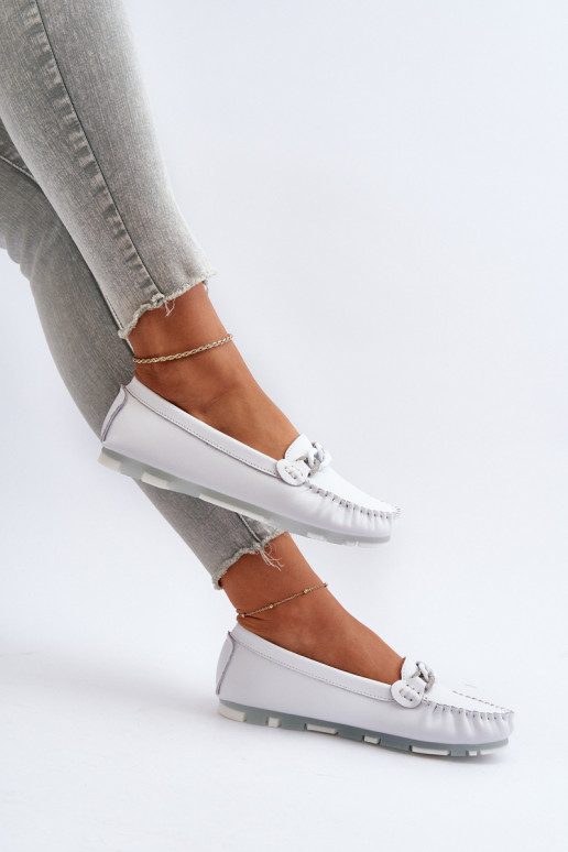 White Women's Leather Moccasins With Decoration S.Barski LR339 White Women's Leather Moccasins With Decoration S.Barski LR339