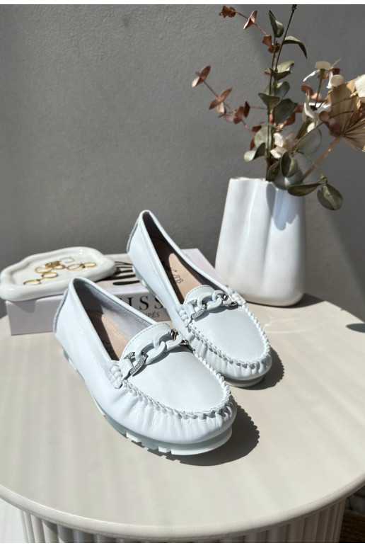 White Women's Leather Moccasins With Decoration S.Barski LR339 White Women's Leather Moccasins With Decoration S.Barski LR339