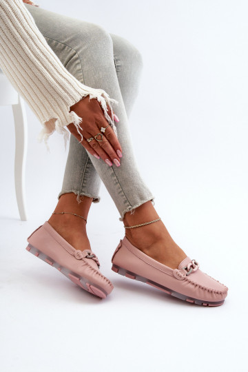 Women's Leather Moccasins with Pink Ornament S.Barski LR339 2