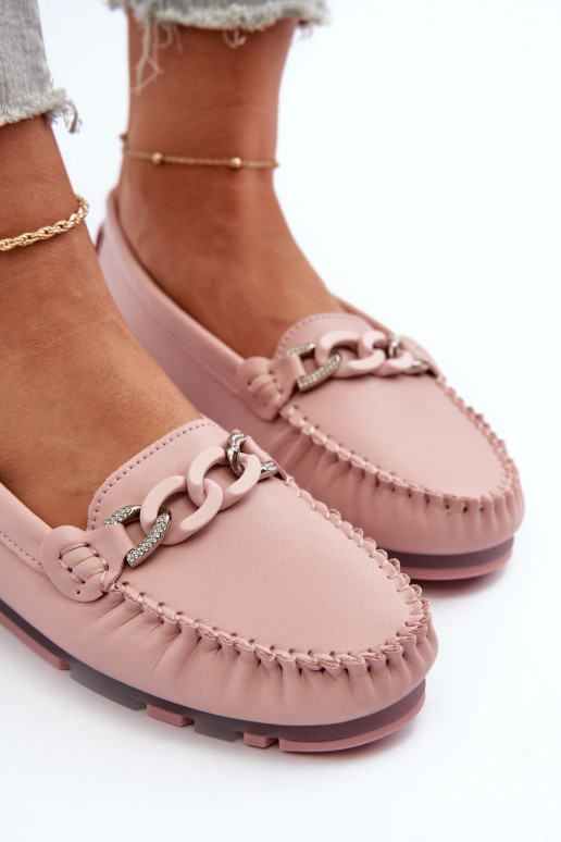 Women's Leather Moccasins with Pink Ornament S.Barski LR339