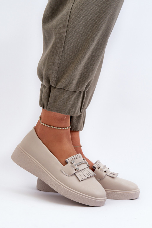 Light Women's Leather Moccasins on Platform Beige LR590 S.Barski