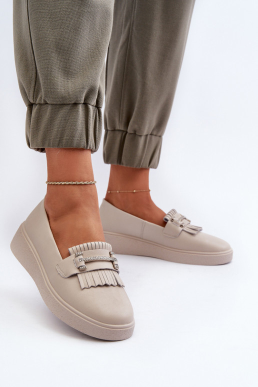 Light Women's Leather Moccasins on Platform Beige LR590 S.Barski