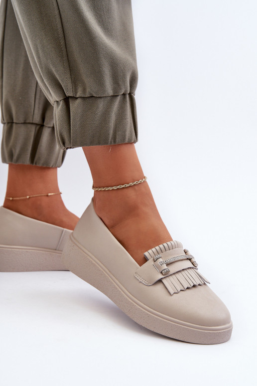 Light Women's Leather Moccasins on Platform Beige LR590 S.Barski