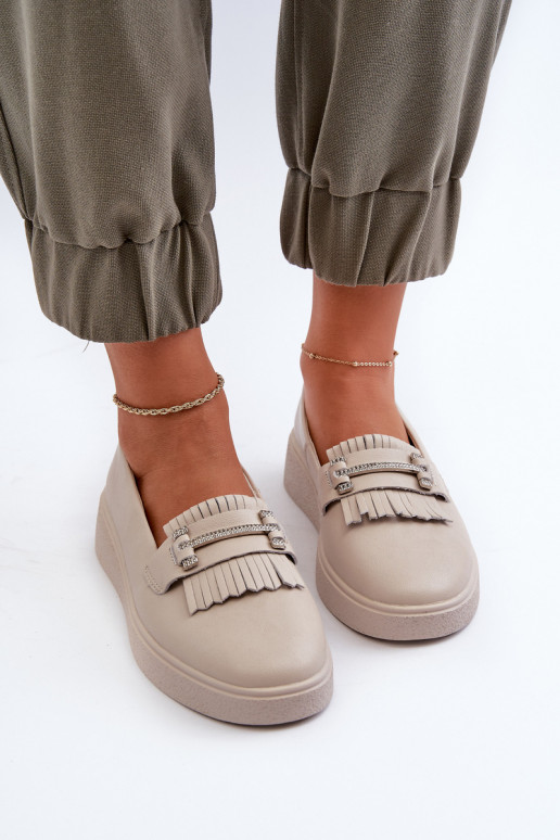 Light Women's Leather Moccasins on Platform Beige LR590 S.Barski