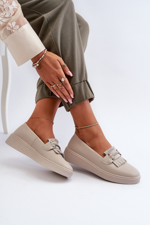 Light Women's Leather Moccasins on Platform Beige LR590 S.Barski