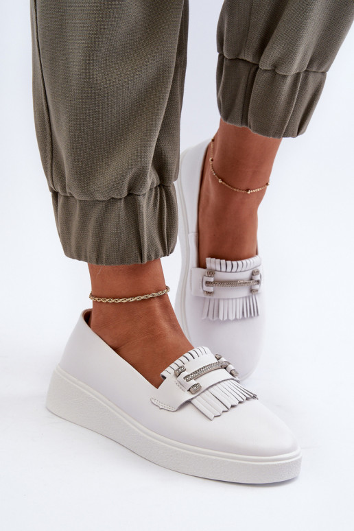 Light Women's Leather Moccasins on Platform White S.Barski LR590 Light Women's Leather Moccasins on Platform White S.Barski LR590