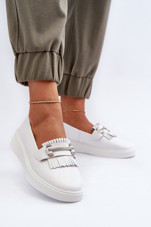 Light Women's Leather Moccasins on Platform White S.Barski LR590 Light Women's Leather Moccasins on Platform White S.Barski LR590