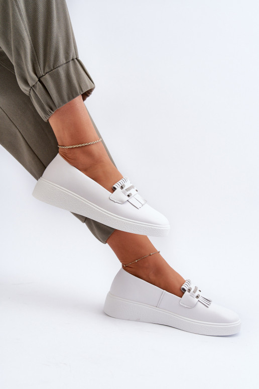 Light Women's Leather Moccasins on Platform White S.Barski LR590 Light Women's Leather Moccasins on Platform White S.Barski LR590