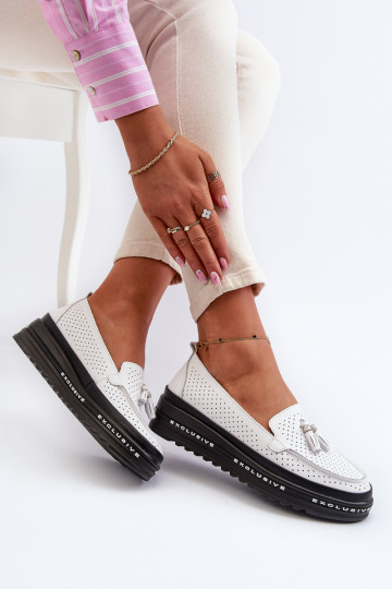 White Women's Leather Platform Moccasins Assetnima 2