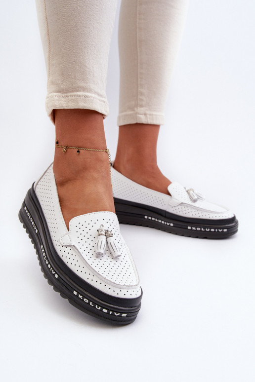 White Women's Leather Platform Moccasins Assetnima