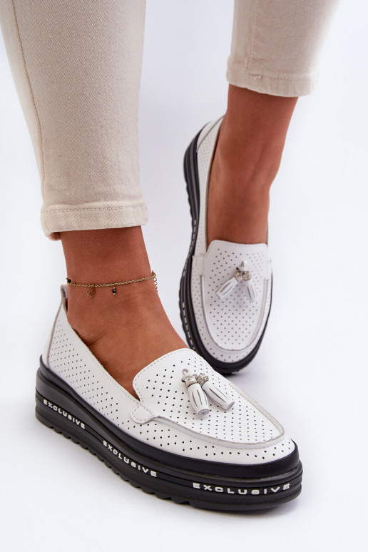 White Women's Leather Platform Moccasins Assetnima