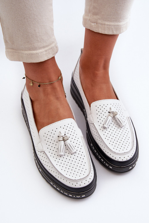 White Women's Leather Platform Moccasins Assetnima