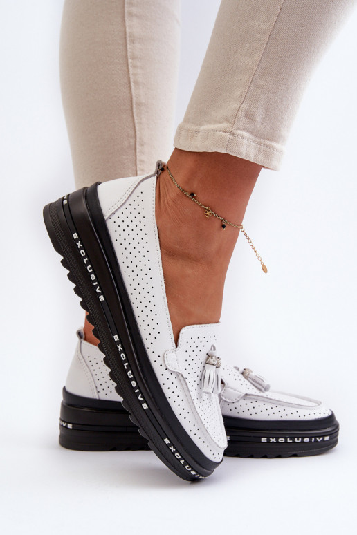 White Women's Leather Platform Moccasins Assetnima