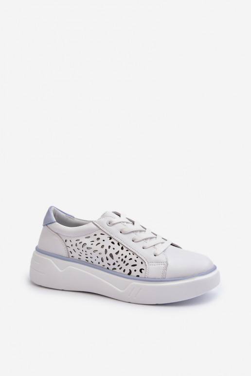 White Leather Women's Platform Sneakers Peilaeno