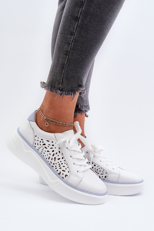 White Leather Women's Platform Sneakers Peilaeno