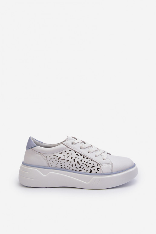 White Leather Women's Platform Sneakers Peilaeno