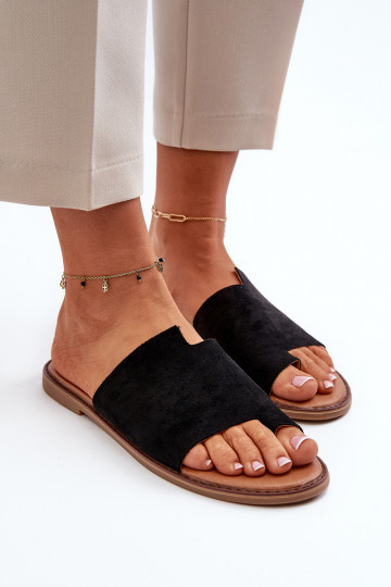 Women's Suede Flip-Flop Sandals Black Amite 2