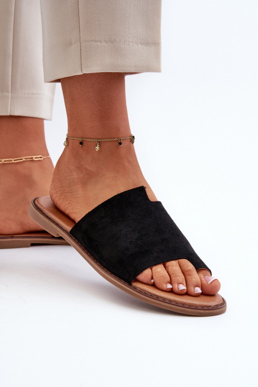 Women's Suede Flip-Flop Sandals Black Amite Women's Suede Flip-Flop Sandals Black Amite