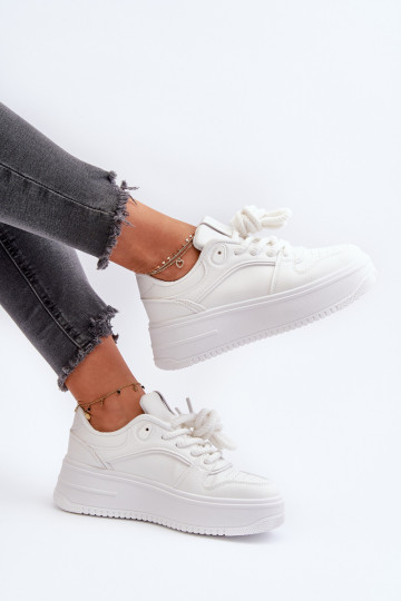 Sneakersy Damskie Na Platformie Eko Skóra Białe Vhisper 2