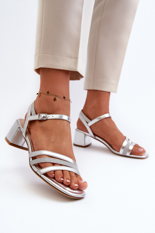 Women's Low Heel Sandals in Synthetic Leather Sergio Leone SK046 Silver Women's Low Heel Sandals in Synthetic Leather Sergio Leone SK046 Silver