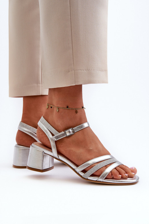Women's Low Heel Sandals in Synthetic Leather Sergio Leone SK046 Silver Women's Low Heel Sandals in Synthetic Leather Sergio Leone SK046 Silver
