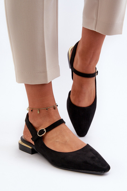 Women's ballet flats with low heel and open back Sergio Leone SK831 Black