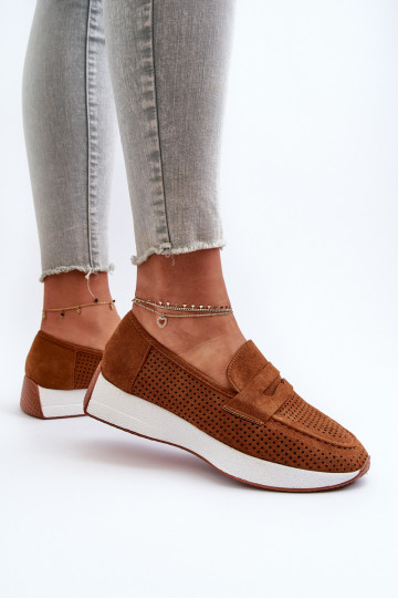 Women's Platform Moccasins in Eco Suede Camel Inesqua 2
