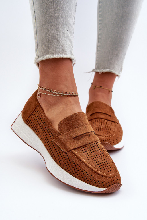 Women's Platform Moccasins in Eco Suede Camel Inesqua