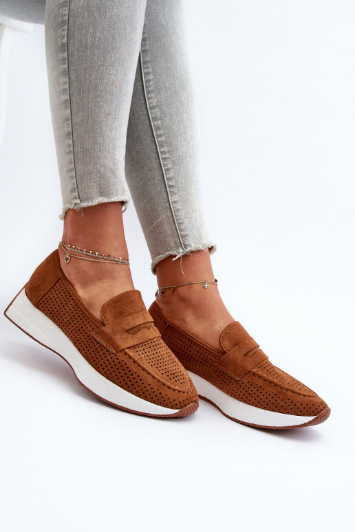 Women's Platform Moccasins in Eco Suede Camel Inesqua