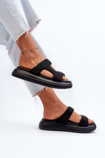 Black Platform Women's Embellished Slippers Jestella 2