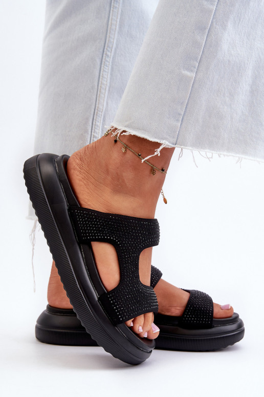 Black Platform Women's Embellished Slippers Jestella Black Platform Women's Embellished Slippers Jestella