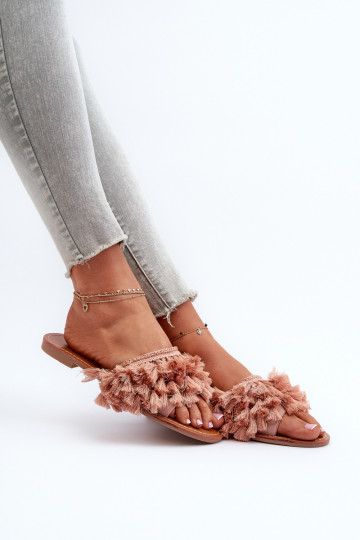 Flat Women's Slippers with Tassels Dirty Pink Rialle 2