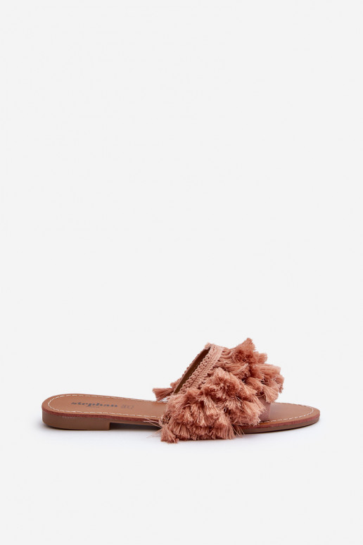 Flat Women's Slippers with Tassels Dirty Pink Rialle Flat Women's Slippers with Tassels Dirty Pink Rialle