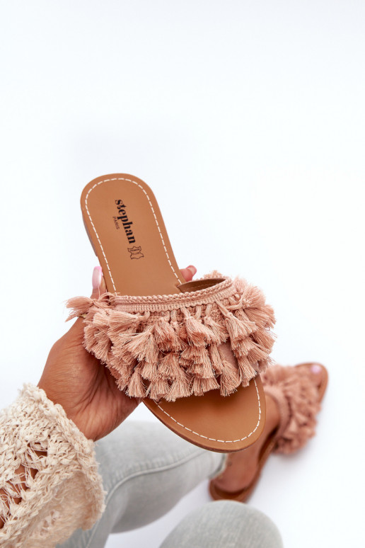 Flat Women's Slippers with Tassels Dirty Pink Rialle Flat Women's Slippers with Tassels Dirty Pink Rialle