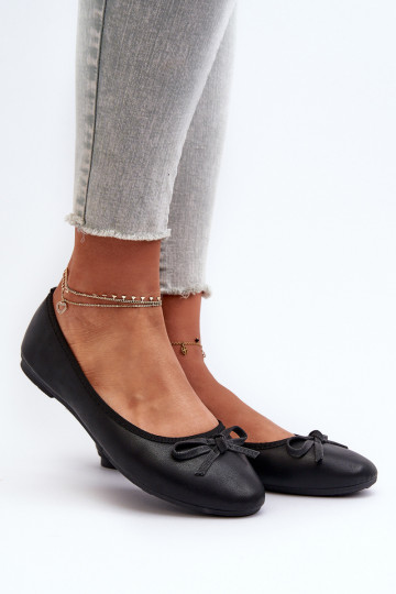 Black Eco Leather Ballerina Flats with Bow 2