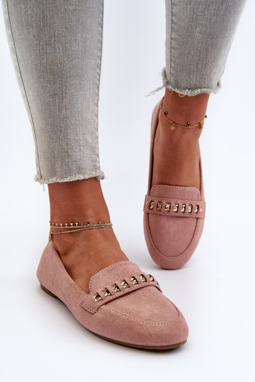 Shiny Women's Moccasins with Chain Pink Aredilla Shiny Women's Moccasins with Chain Pink Aredilla
