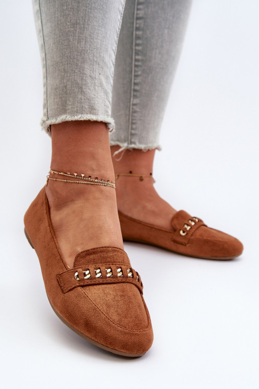 Shiny Women's Loafers With Chain Camel Aredilla Shiny Women's Loafers With Chain Camel Aredilla